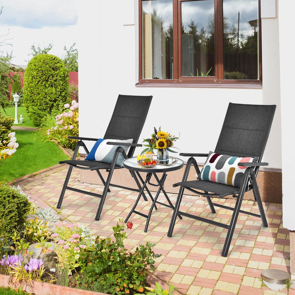 18 Inch Round Patio Side Table with Tempered Glass Top