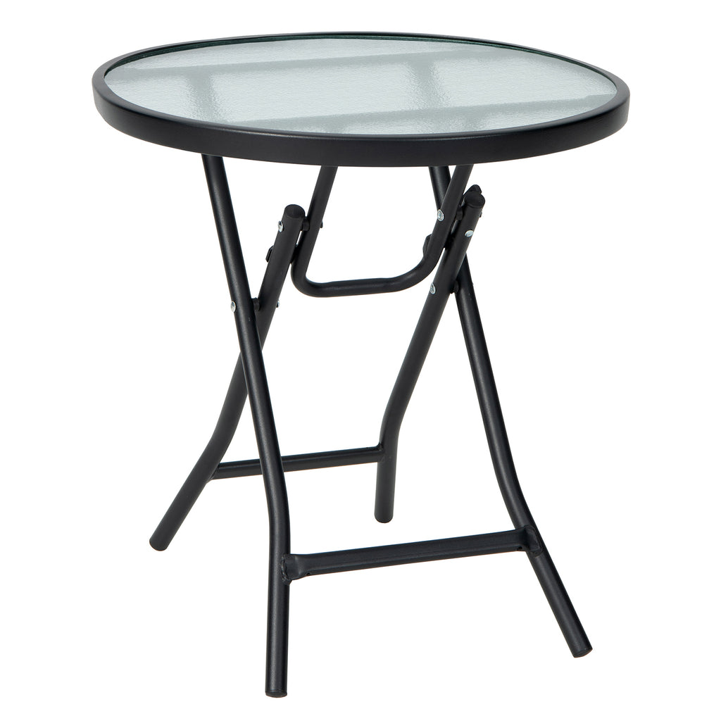 18 Inch Round Patio Side Table with Tempered Glass Top