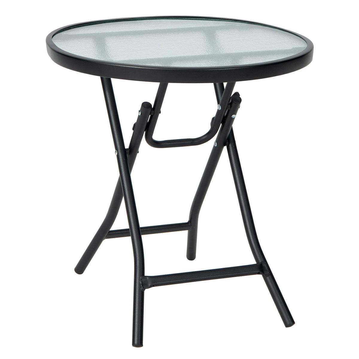 18 Inch Round Patio Side Table with Tempered Glass Top