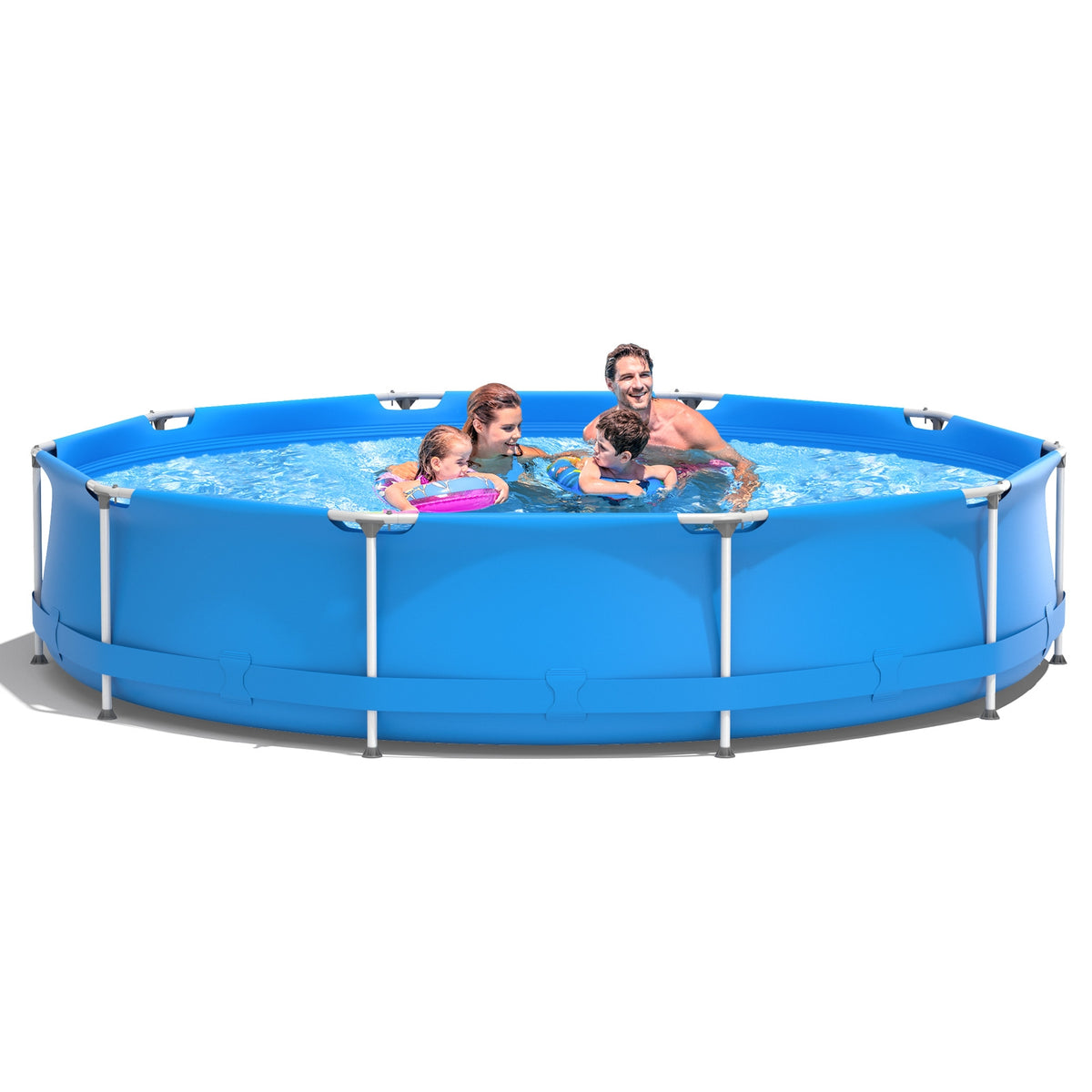 Round Above Ground Swimming Pool with Cover - Blue