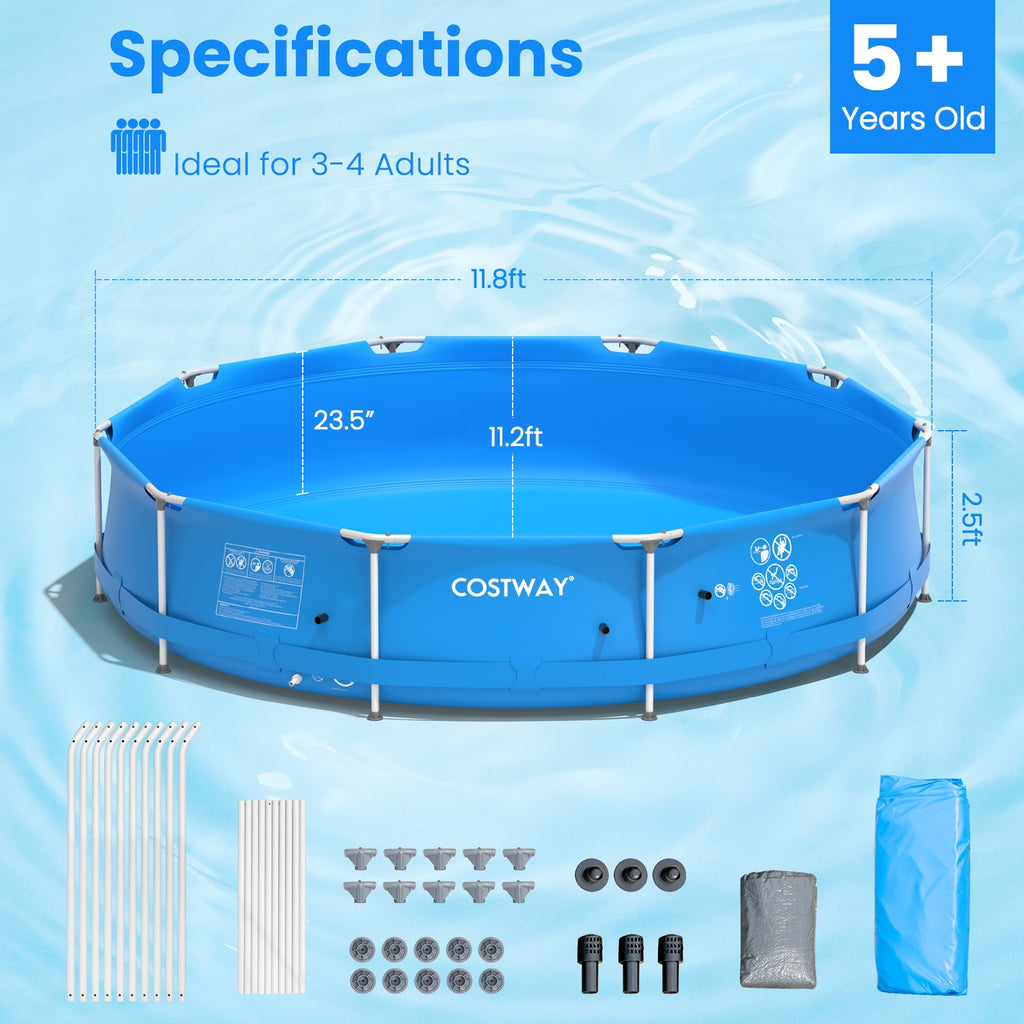 Round Above Ground Swimming Pool with Cover - Blue