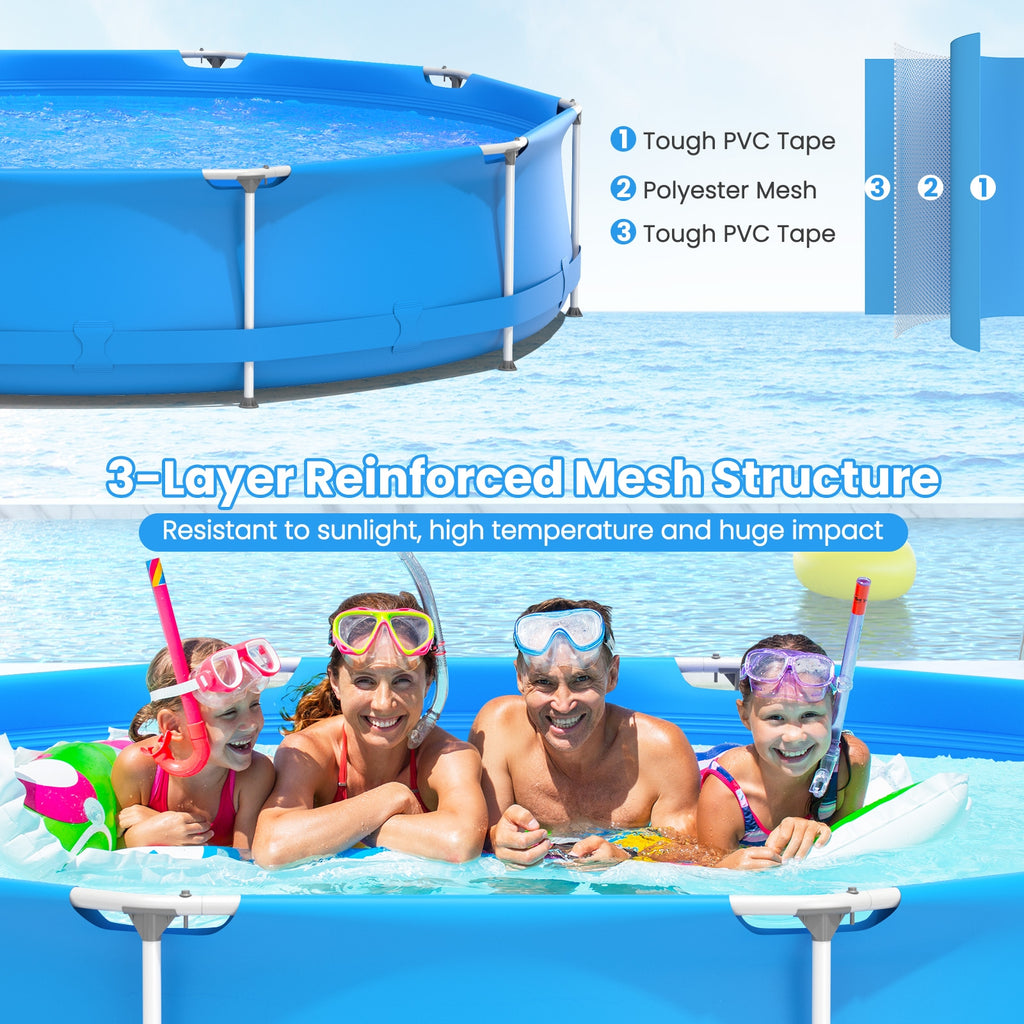 Round Above Ground Swimming Pool with Cover - Blue