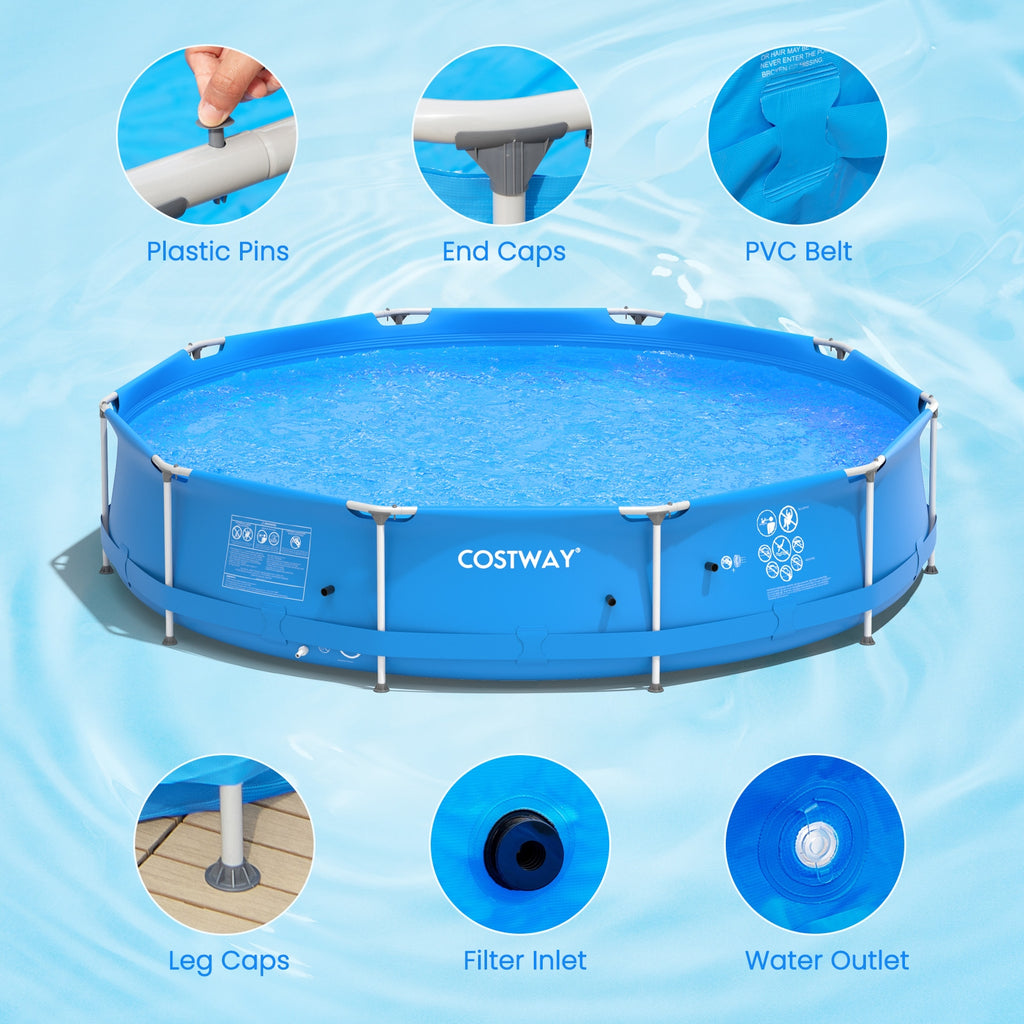 Round Above Ground Swimming Pool with Cover - Blue