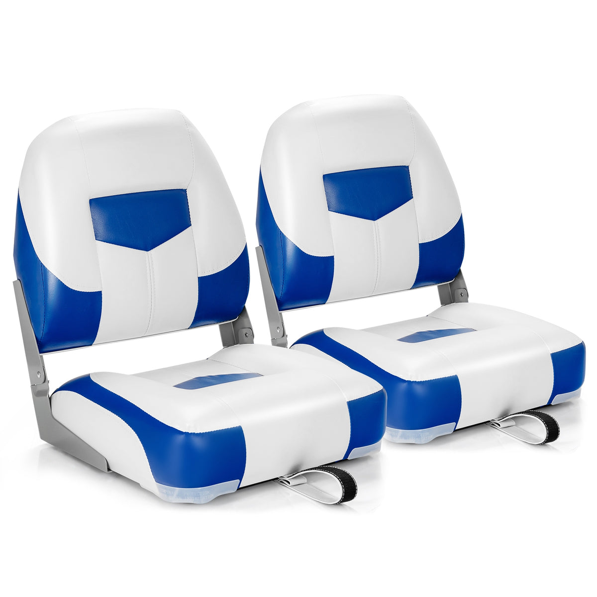 Blue 2-Pack Folding Boat Seats with Stainless Steel Screws - Low Back Marine Chairs