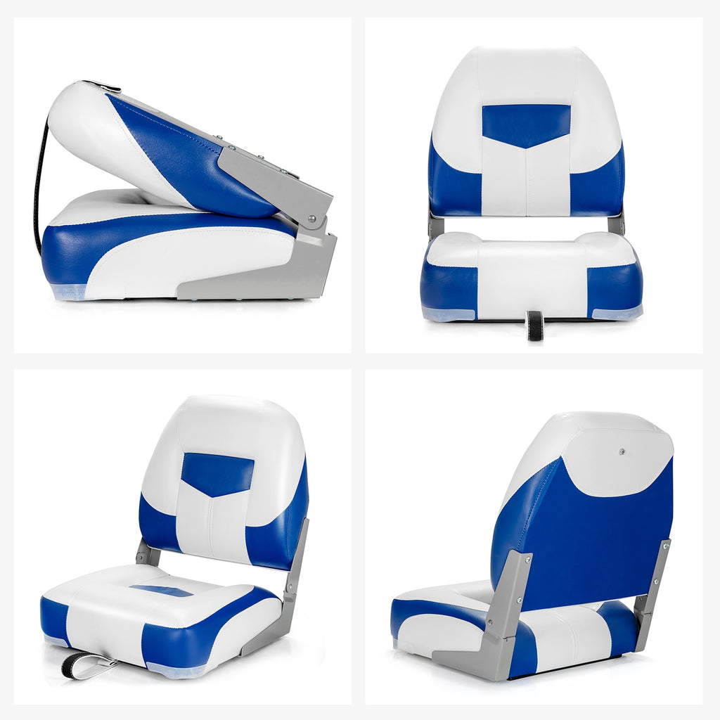 Blue 2-Pack Folding Boat Seats with Stainless Steel Screws - Low Back Marine Chairs
