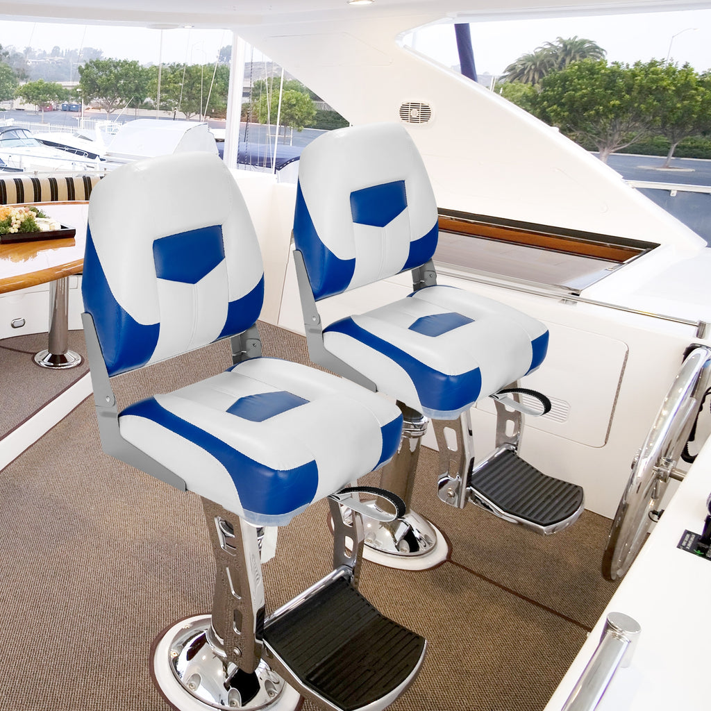 Blue 2-Pack Folding Boat Seats with Stainless Steel Screws - Low Back Marine Chairs