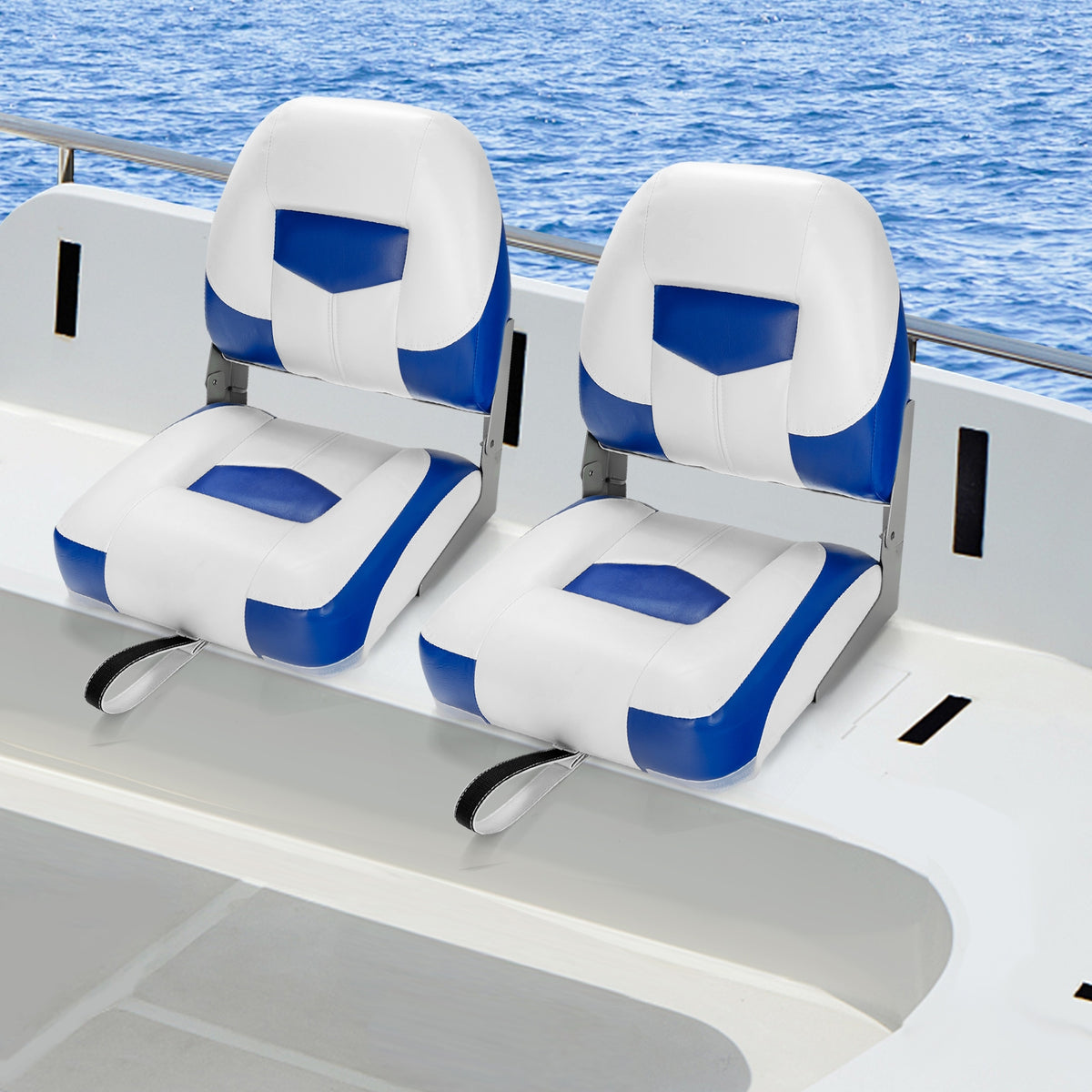 Blue 2-Pack Folding Boat Seats with Stainless Steel Screws - Low Back Marine Chairs