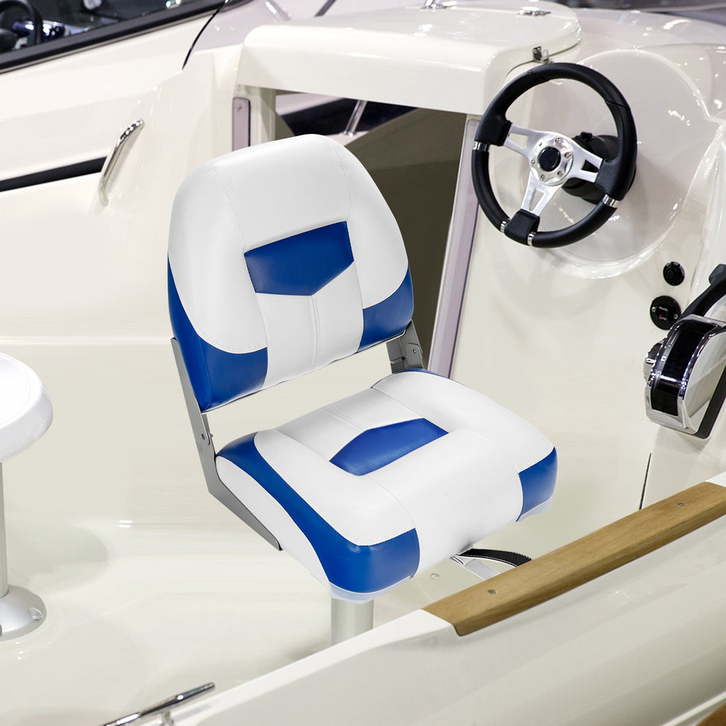Blue 2-Pack Folding Boat Seats with Stainless Steel Screws - Low Back Marine Chairs