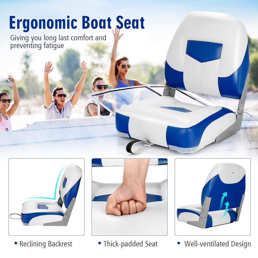 Blue 2-Pack Folding Boat Seats with Stainless Steel Screws - Low Back Marine Chairs