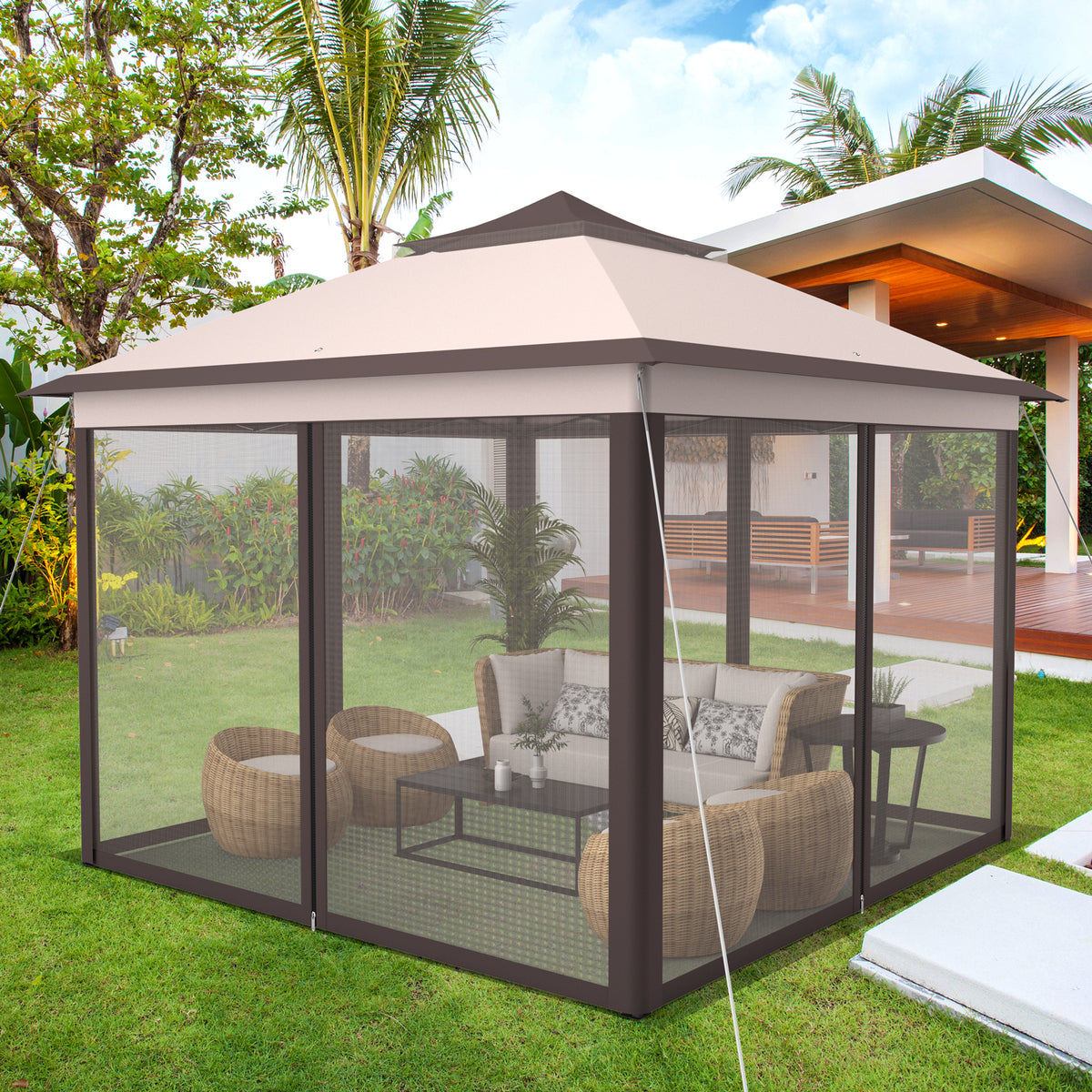 11 x Feet 2-Tier Pop-Up Gazebo Tent Portable Canopy Shelter Carry Bag