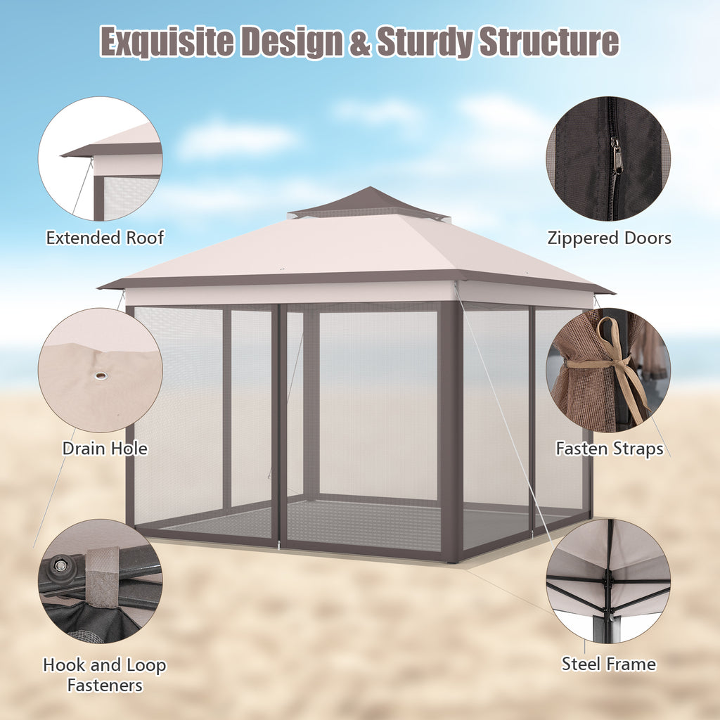 11 x Feet 2-Tier Pop-Up Gazebo Tent Portable Canopy Shelter Carry Bag