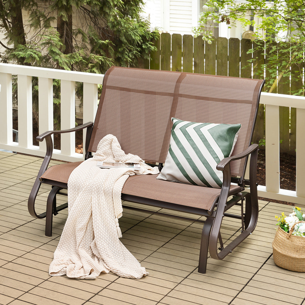 2-Person Patio Glider Bench, Brown - 47 Inch