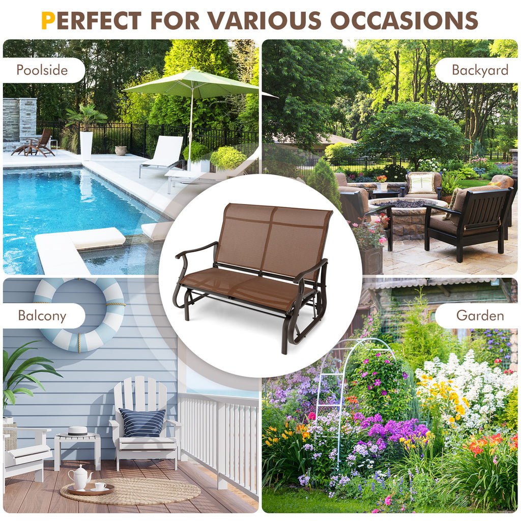 2-Person Patio Glider Bench, Brown - 47 Inch