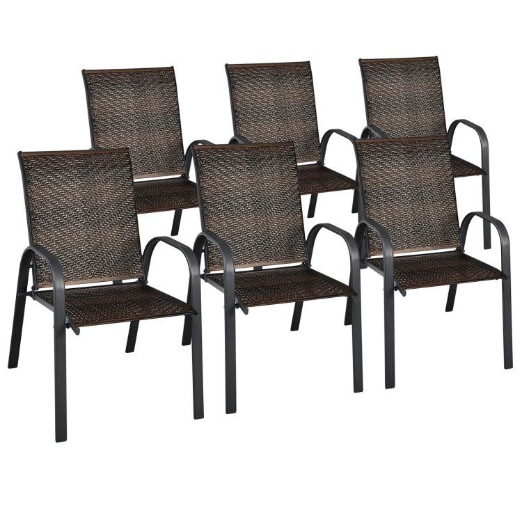 Outdoor Wicker Stackable Chairs Set of 6 - Gray