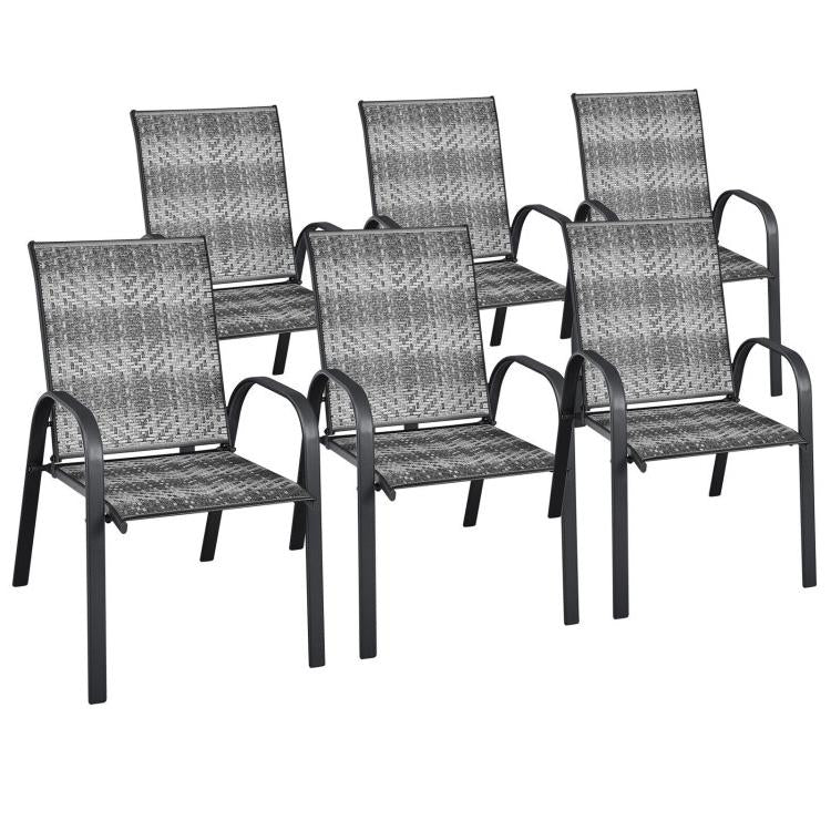 Outdoor Wicker Stackable Chairs Set of 6 - Gray