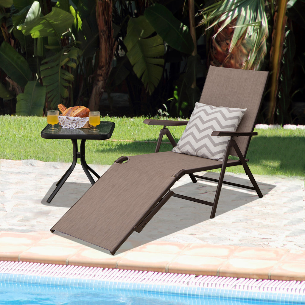 Foldable Chaise Lounge Chair with Backrest & Footrest - Brown
