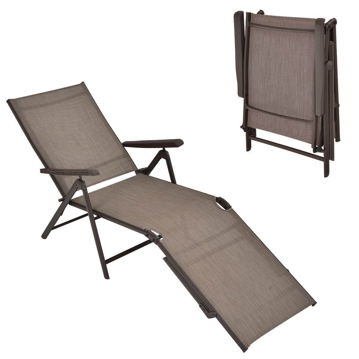 Foldable Chaise Lounge Chair with Backrest & Footrest - Brown
