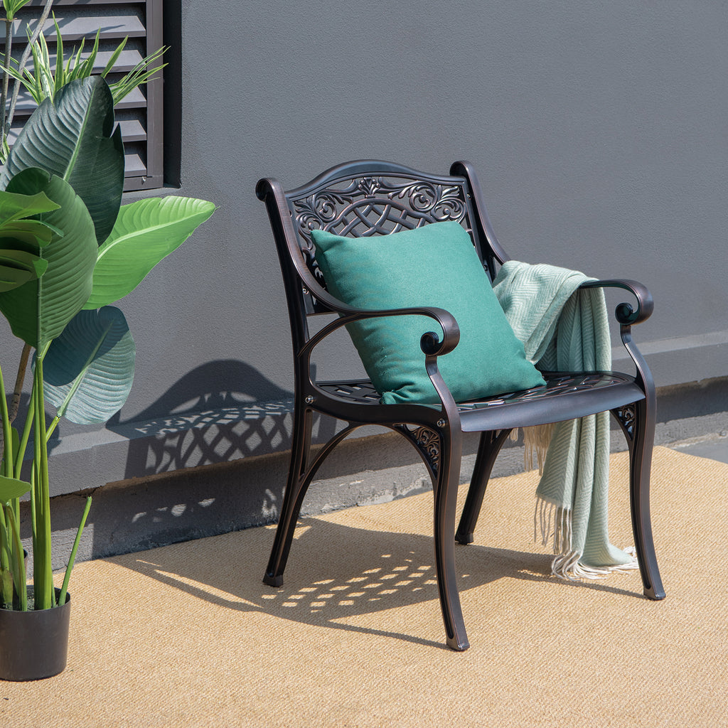 2-Piece Outdoor Cast Aluminum Chairs with Armrests and Curved Seats