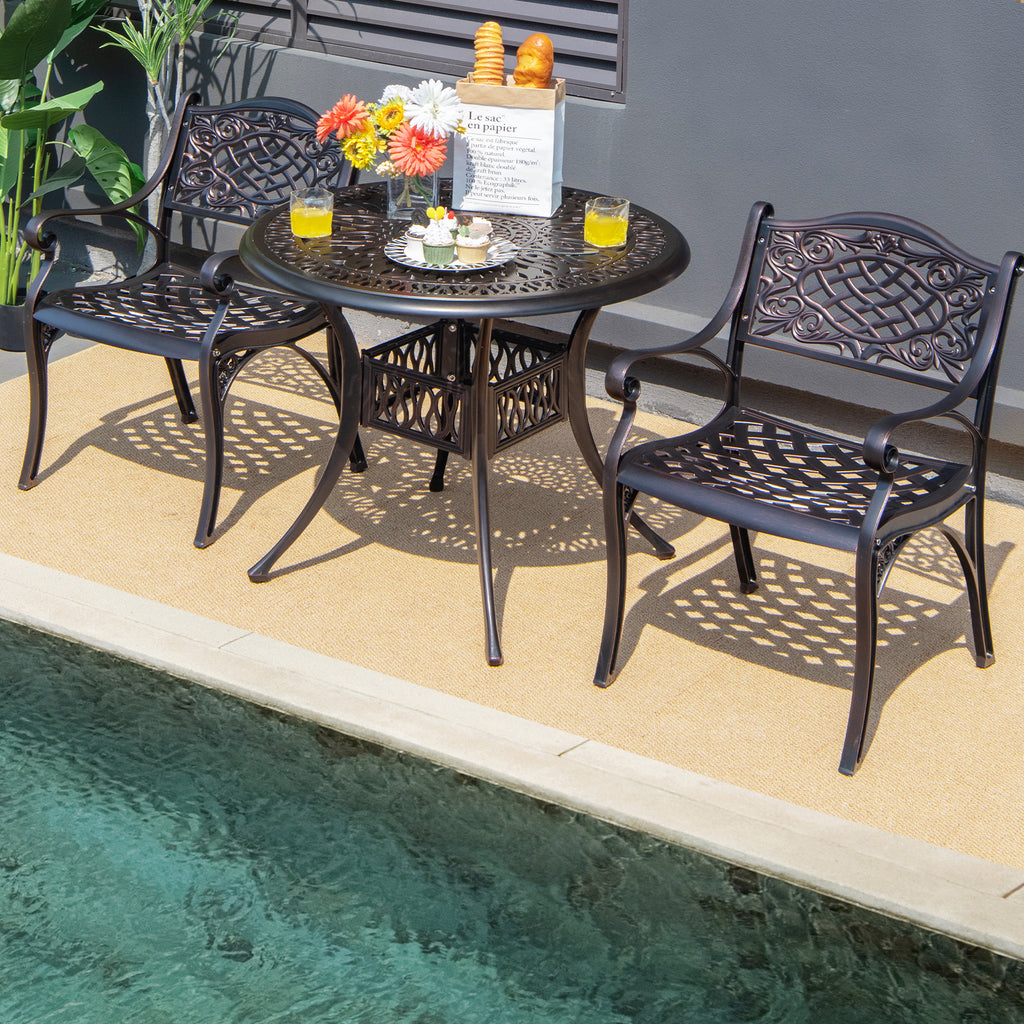 2-Piece Outdoor Cast Aluminum Chairs with Armrests and Curved Seats