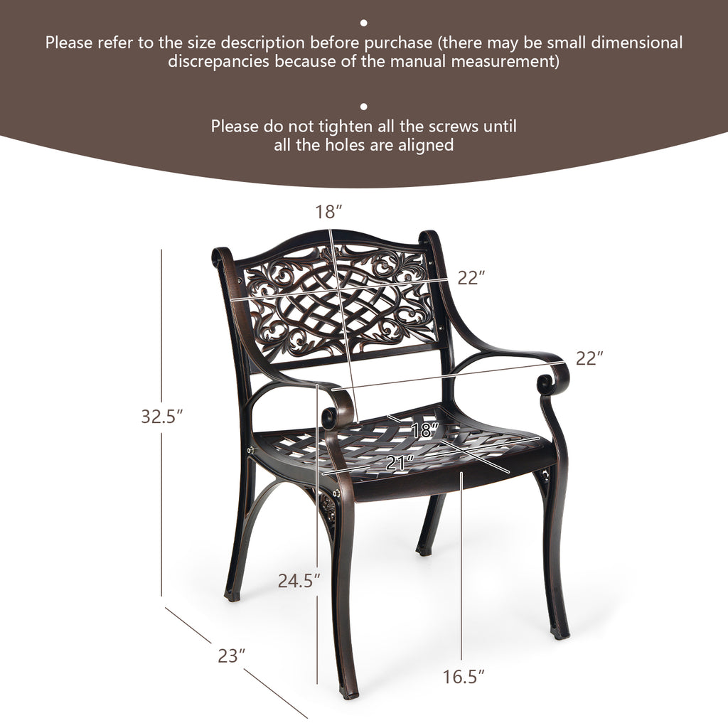 2-Piece Outdoor Cast Aluminum Chairs with Armrests and Curved Seats