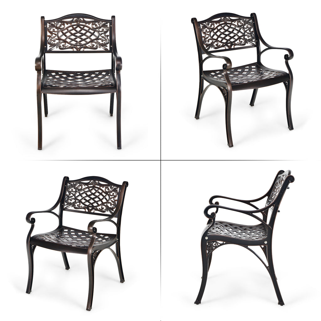 2-Piece Outdoor Cast Aluminum Chairs with Armrests and Curved Seats