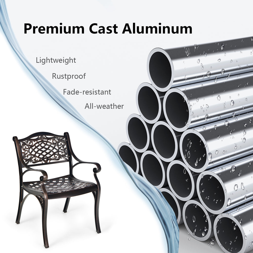 2-Piece Outdoor Cast Aluminum Chairs with Armrests and Curved Seats