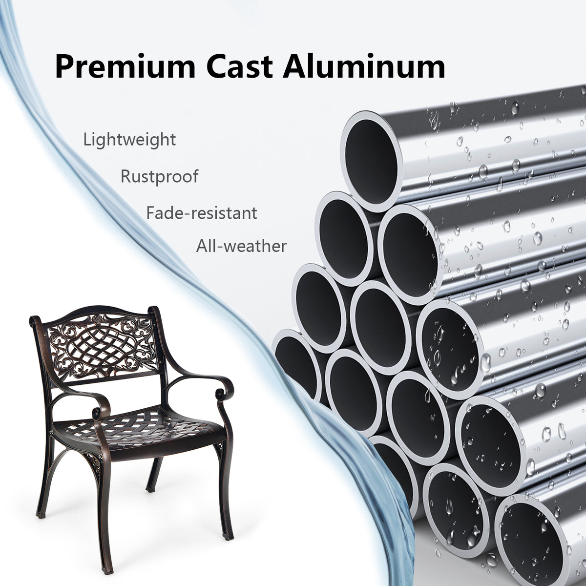2-Piece Outdoor Cast Aluminum Chairs with Armrests and Curved Seats