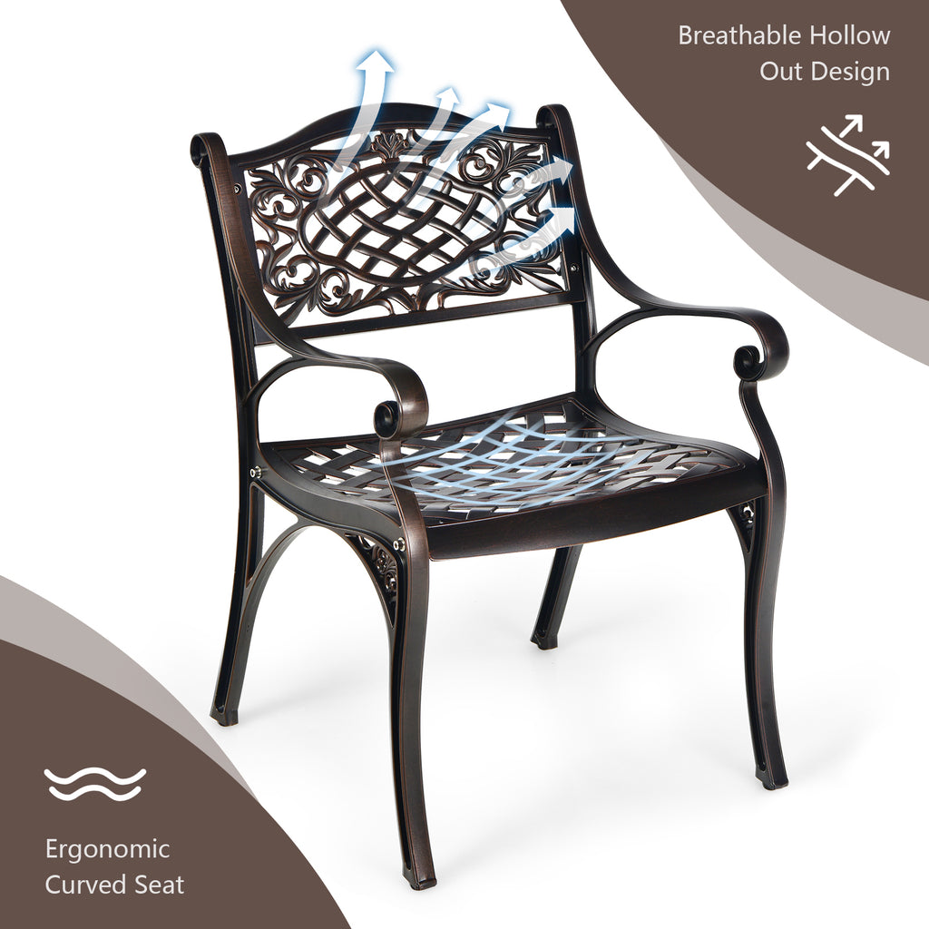 2-Piece Outdoor Cast Aluminum Chairs with Armrests and Curved Seats
