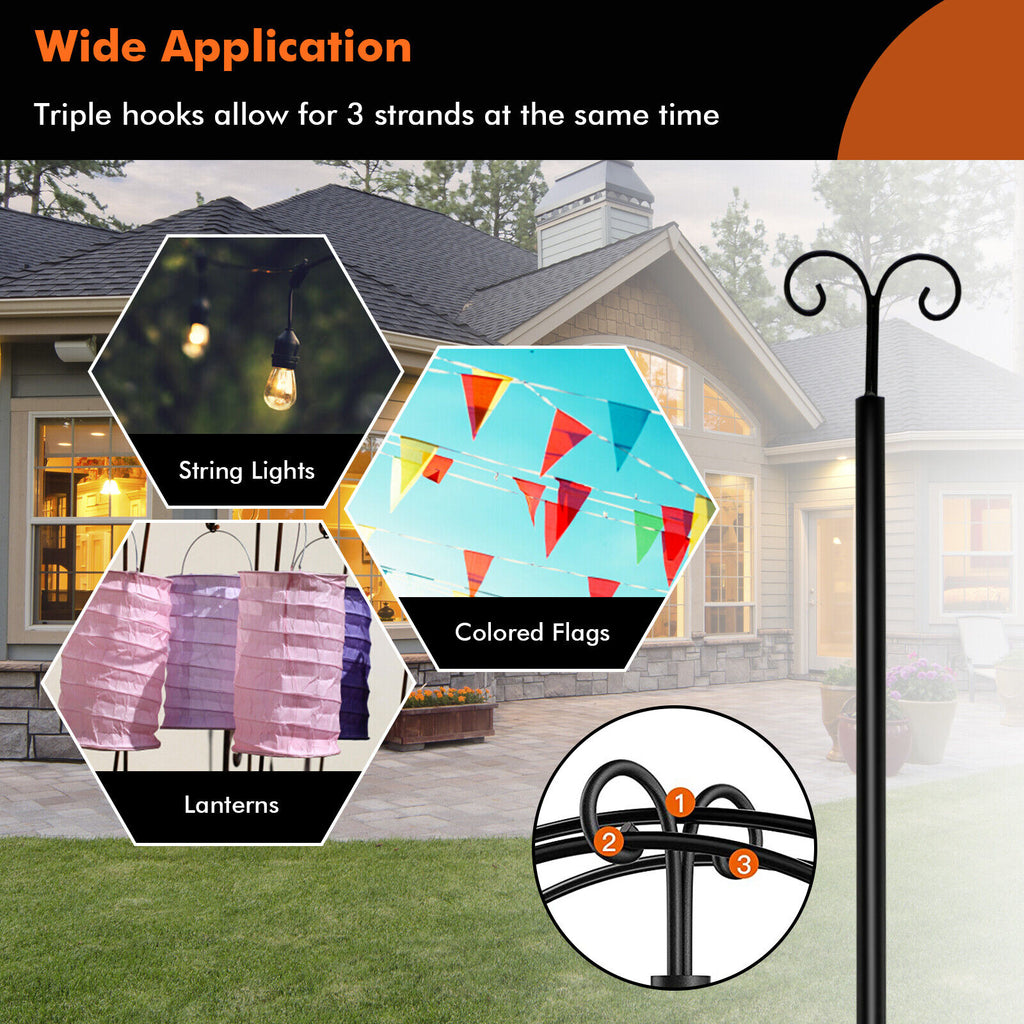 8 Ft Outdoor String Light Poles 2 Pack with Arc Hook & 5-Prong Base - Weatherproof, Tool-Free Assembly