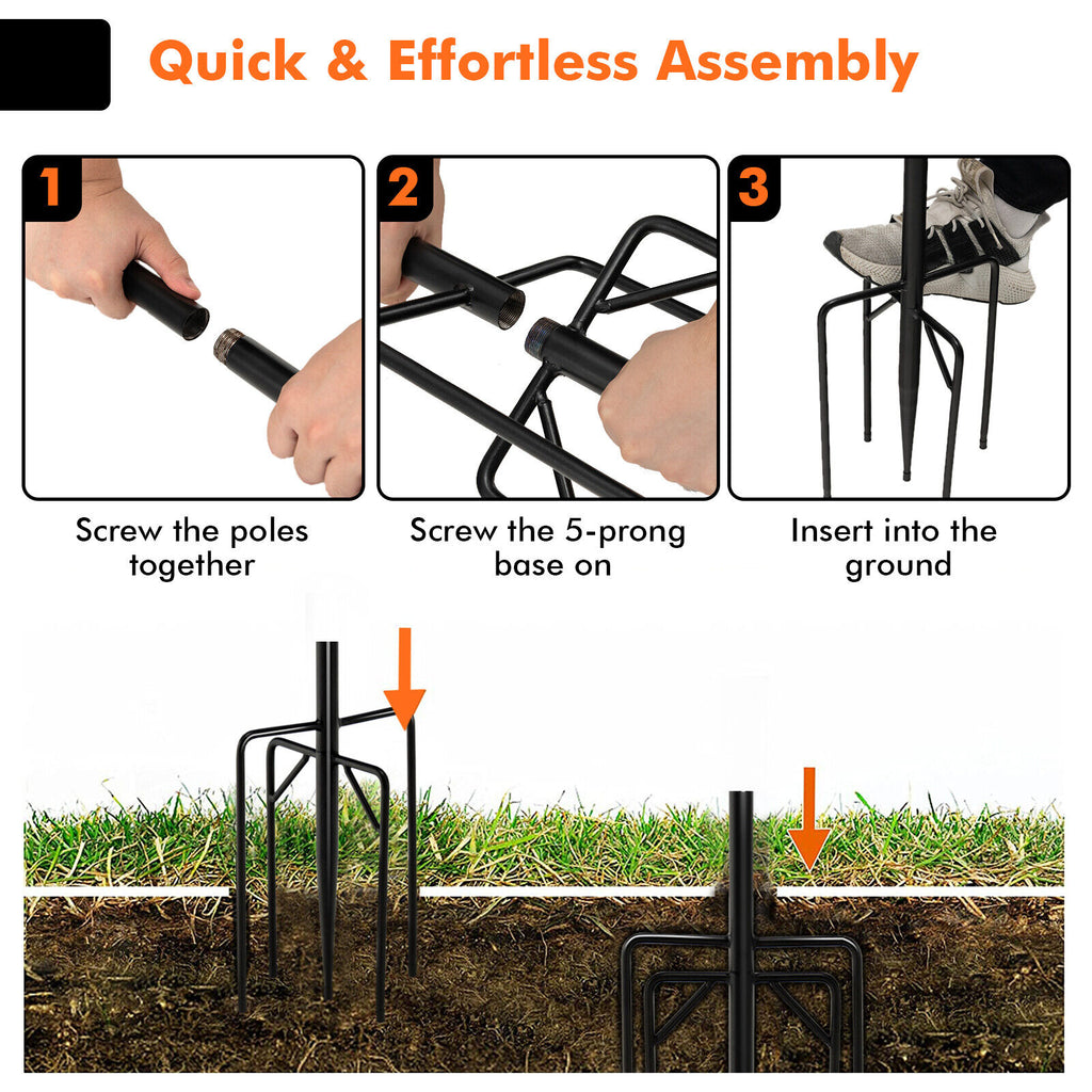 8 Ft Outdoor String Light Poles 2 Pack with Arc Hook & 5-Prong Base - Weatherproof, Tool-Free Assembly