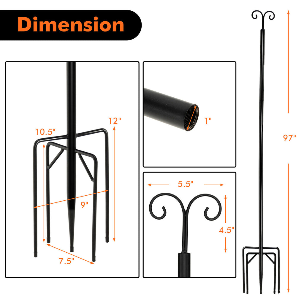 8 Ft Outdoor String Light Poles 2 Pack with Arc Hook & 5-Prong Base - Weatherproof, Tool-Free Assembly