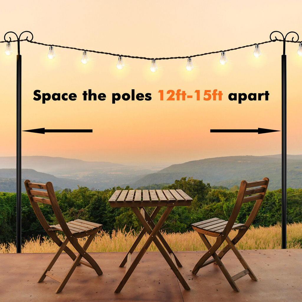 8 Ft Outdoor String Light Poles 2 Pack with Arc Hook & 5-Prong Base - Weatherproof, Tool-Free Assembly