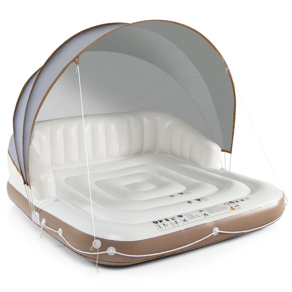 Inflatable Pool Float Lounge with Sunshade and Cup Holders - Swimming Raft