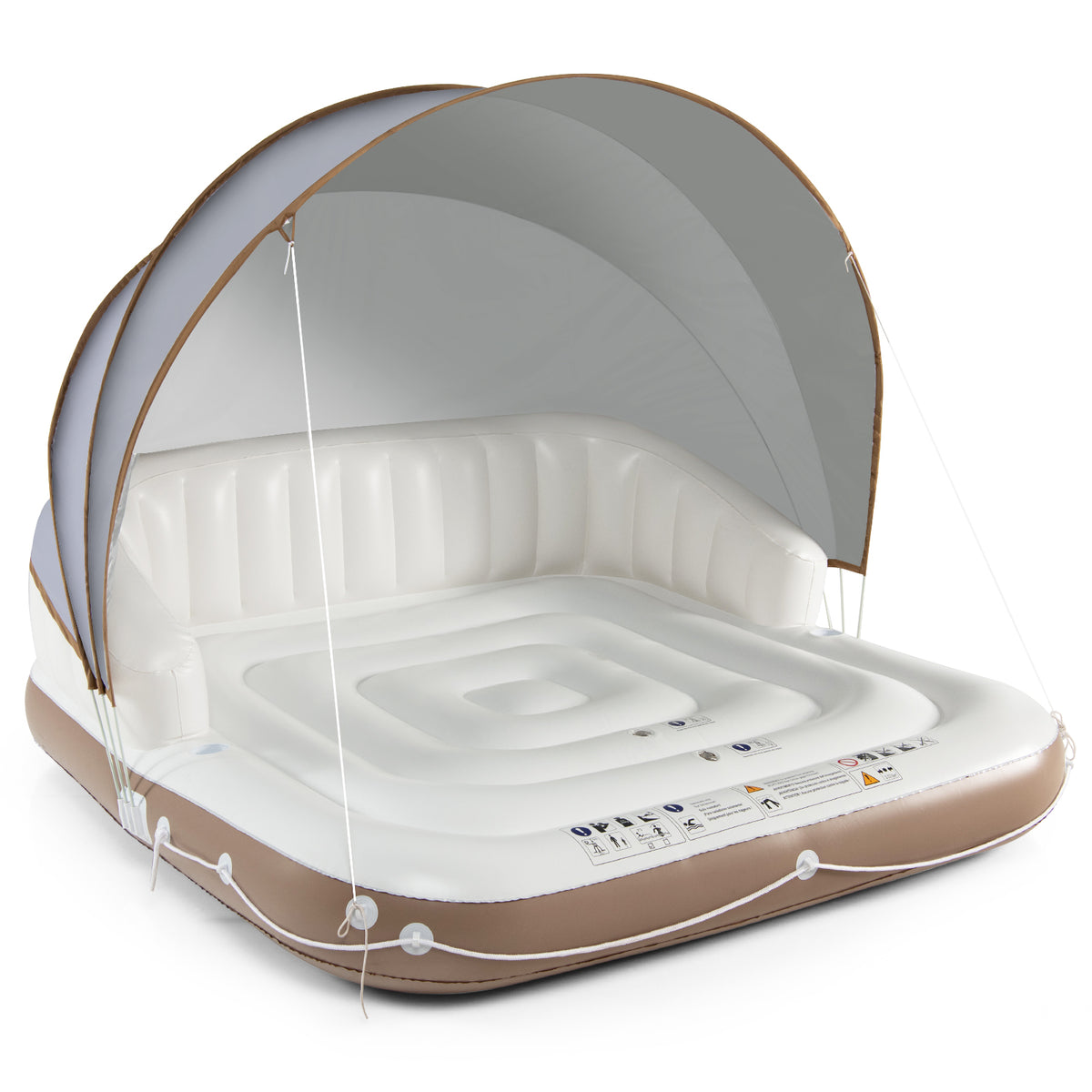 Inflatable Pool Float Lounge with Sunshade and Cup Holders - Swimming Raft