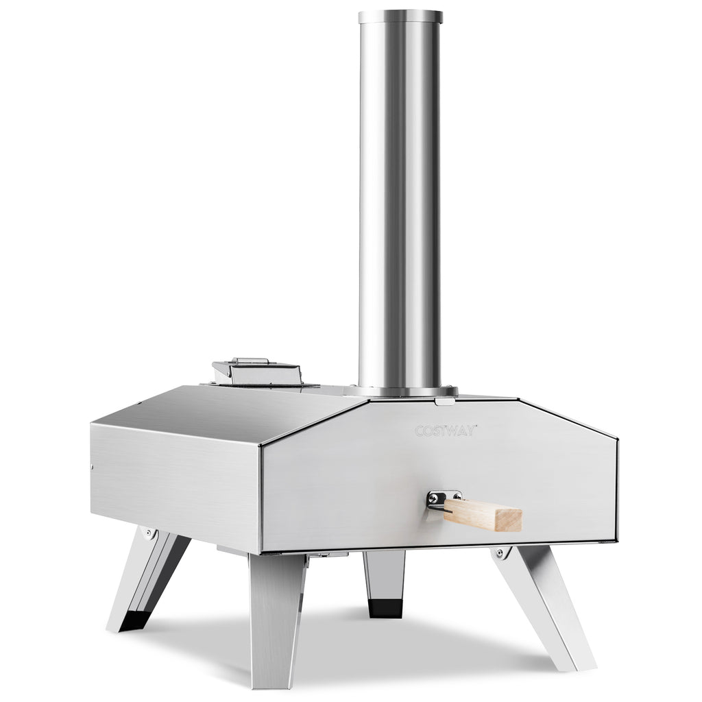 Portable Pizza Oven with 12" Stone & Foldable Legs - Black