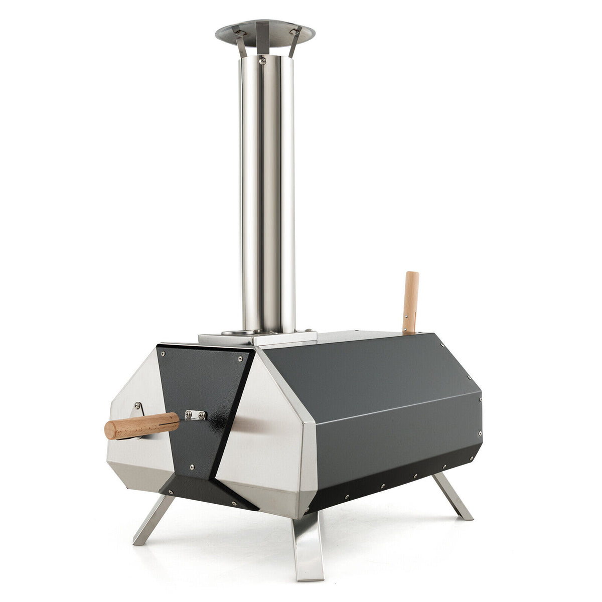 Portable Pizza Oven with 12" Stone & Foldable Legs - Black