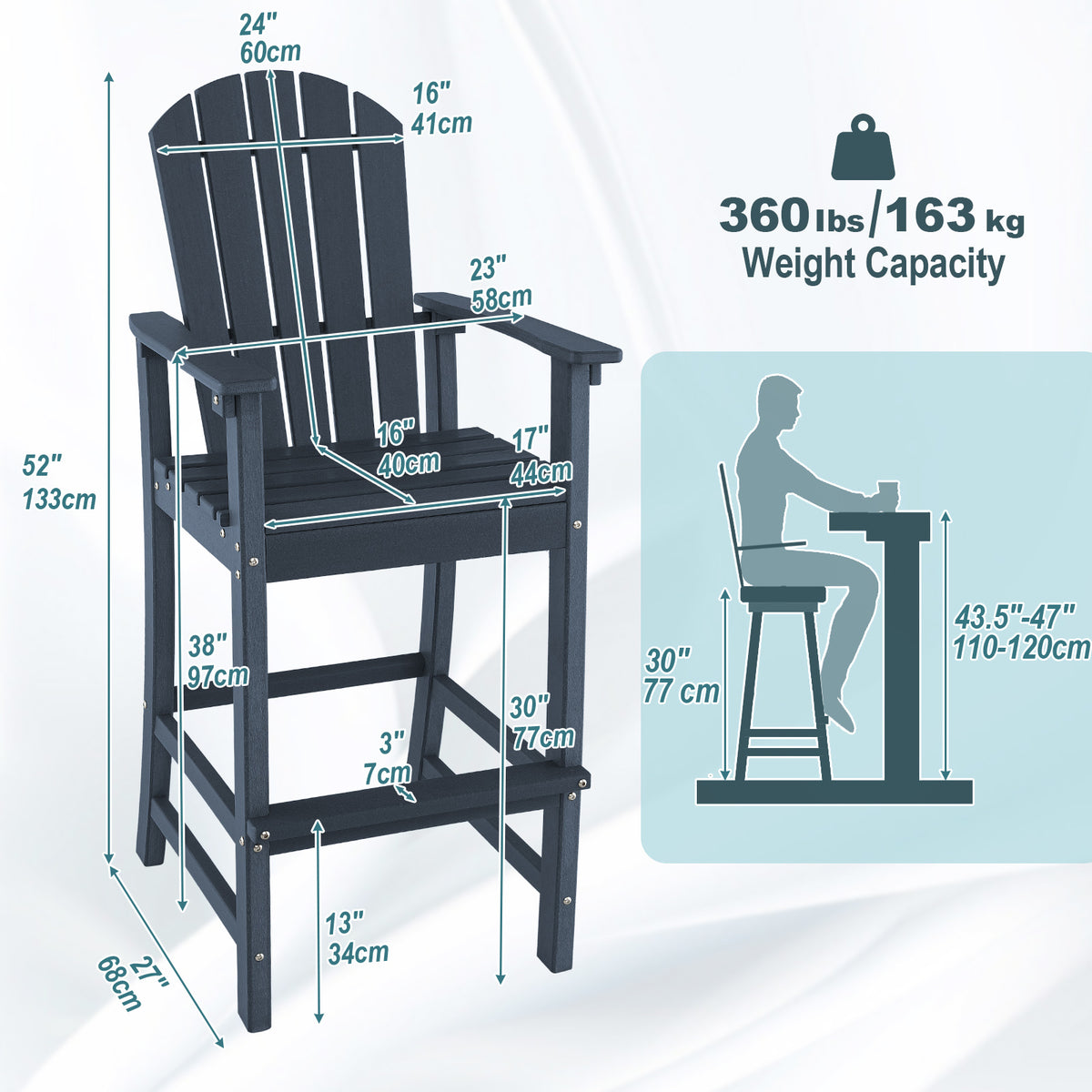 30 Inches Counter Height Outdoor HDPE Bar Stool with Armrests and