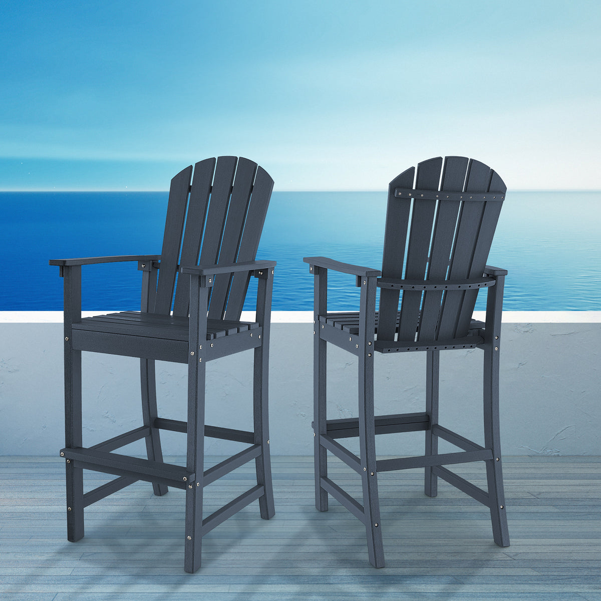 30 Inches Counter Height Outdoor HDPE Bar Stool with Armrests and