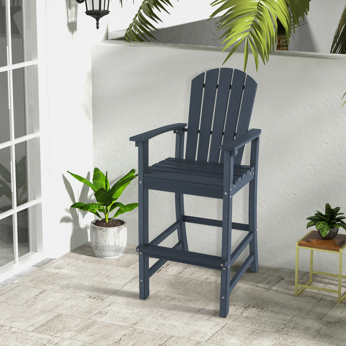 30 Inches Counter Height Outdoor HDPE Bar Stool with Armrests and