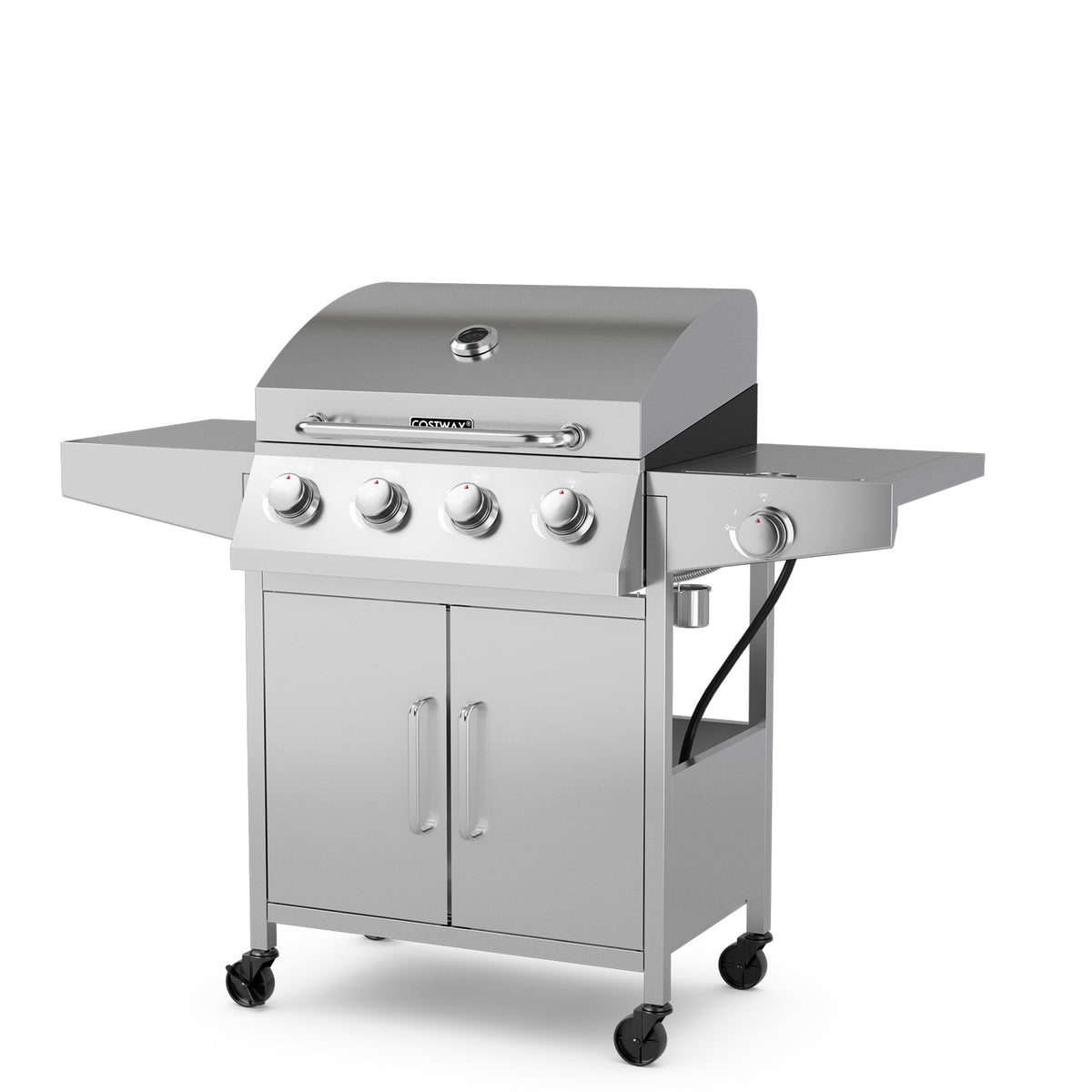 5-Burner Propane Gas Grill with Side Burner & Prep Tables - Silver