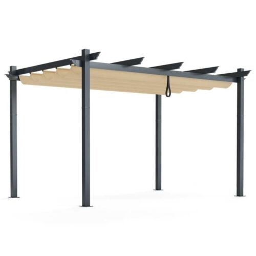 10' x 13' Outdoor Aluminum Retractable Pergola Canopy - Beige