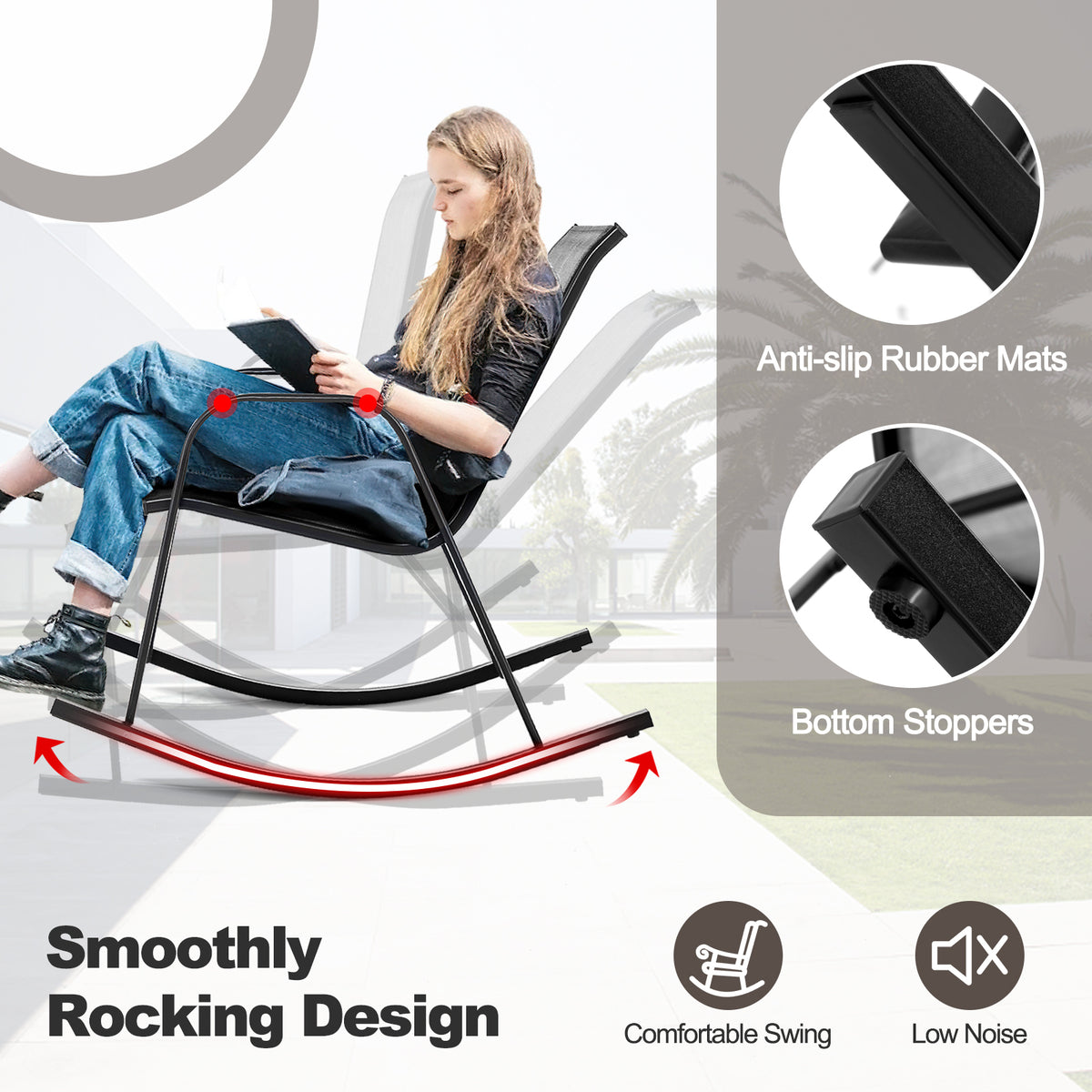 Set of 2 Metal Patio Rocking Chair with Breathable Seat Fabric