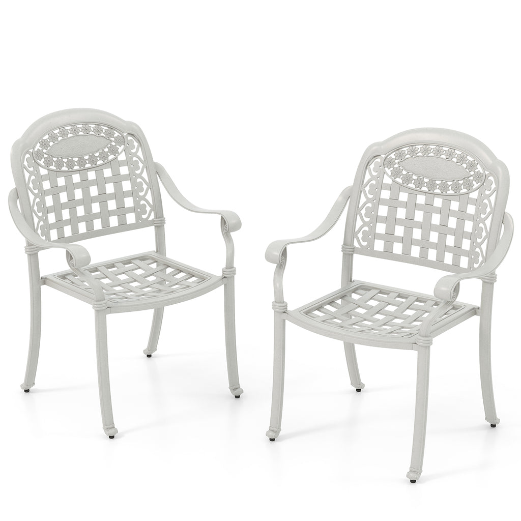 Cast Aluminum Patio Chairs Set of 2 with Armrests - White