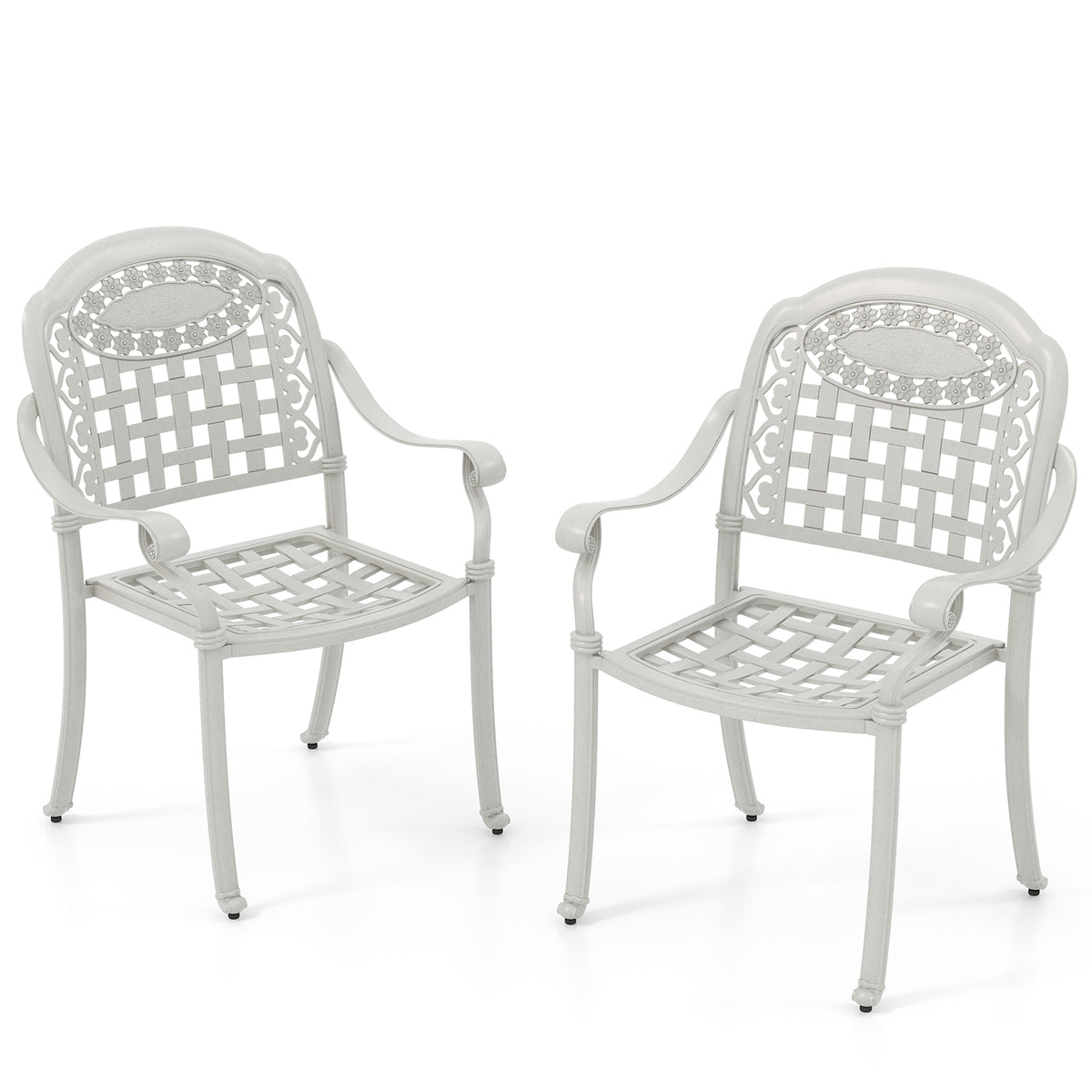Cast Aluminum Patio Chairs Set of 2 with Armrests - White