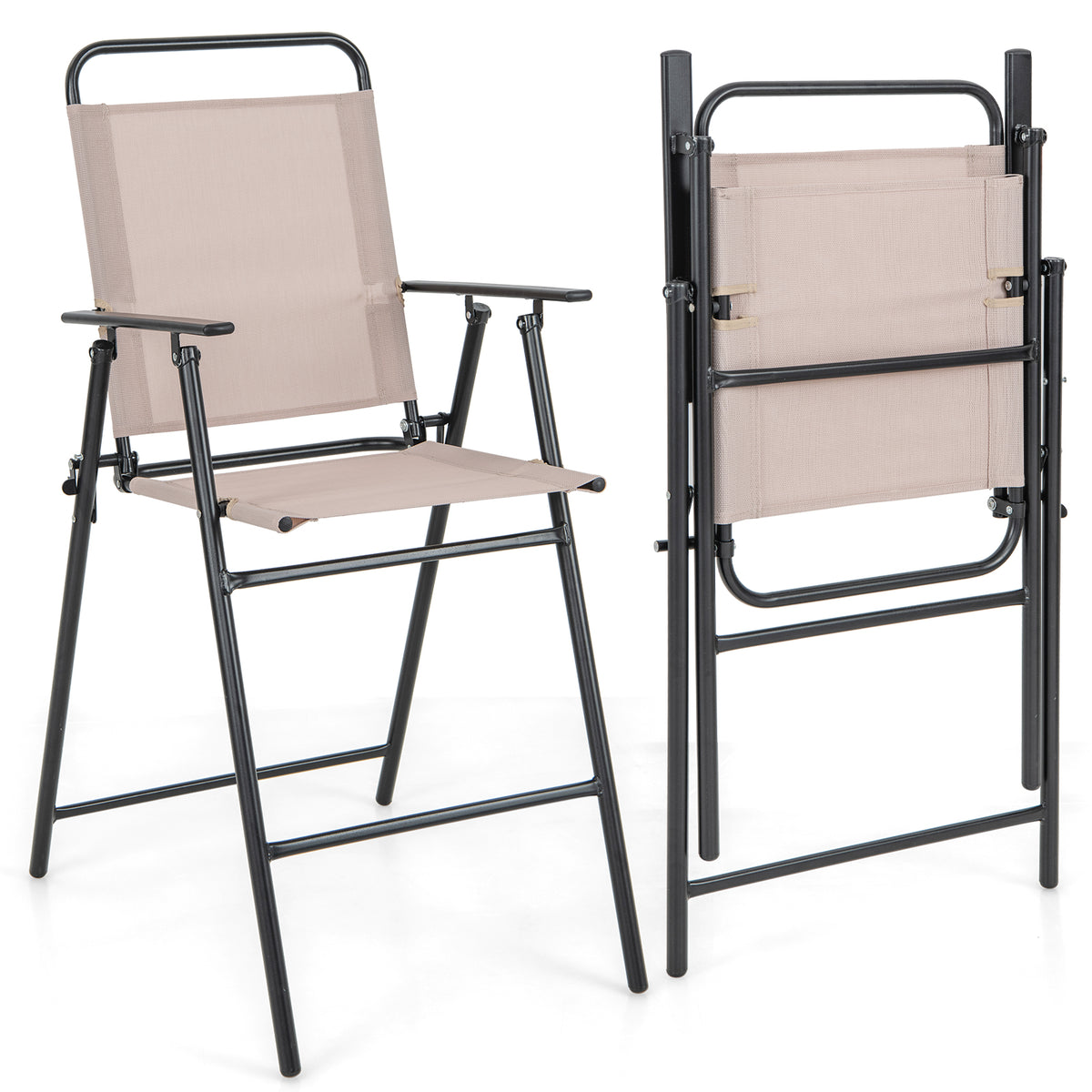 Set of 2 Patio Folding Bar-Height Chairs with Armrests and