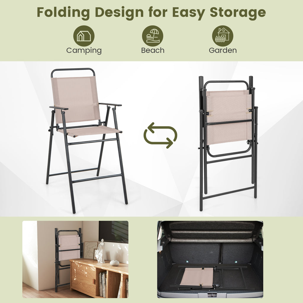 Set of 2 Patio Folding Bar-Height Chairs with Armrests and