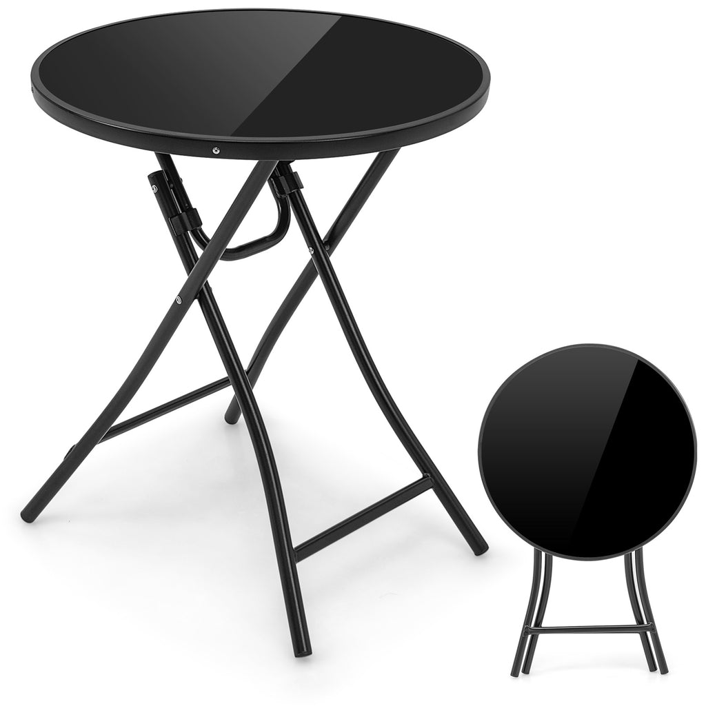 2.6FT Foldable Dining Table with Wood Grain HDPE Tabletop and