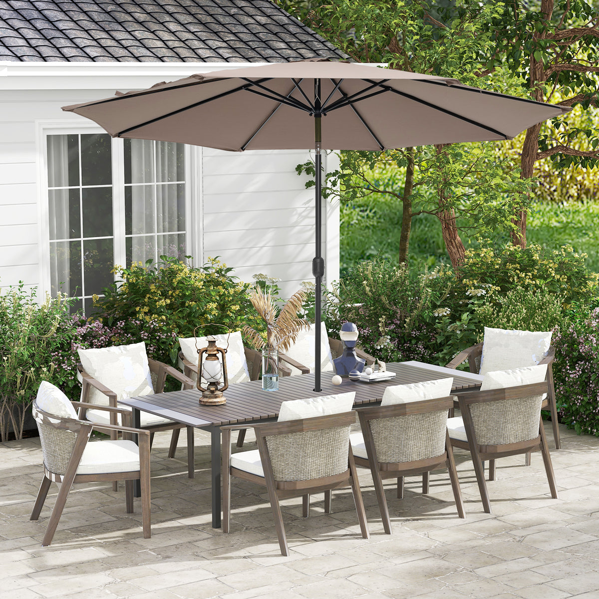 10 x 8.2 Feet Patio Umbrella with Tilt & Crank - Tan