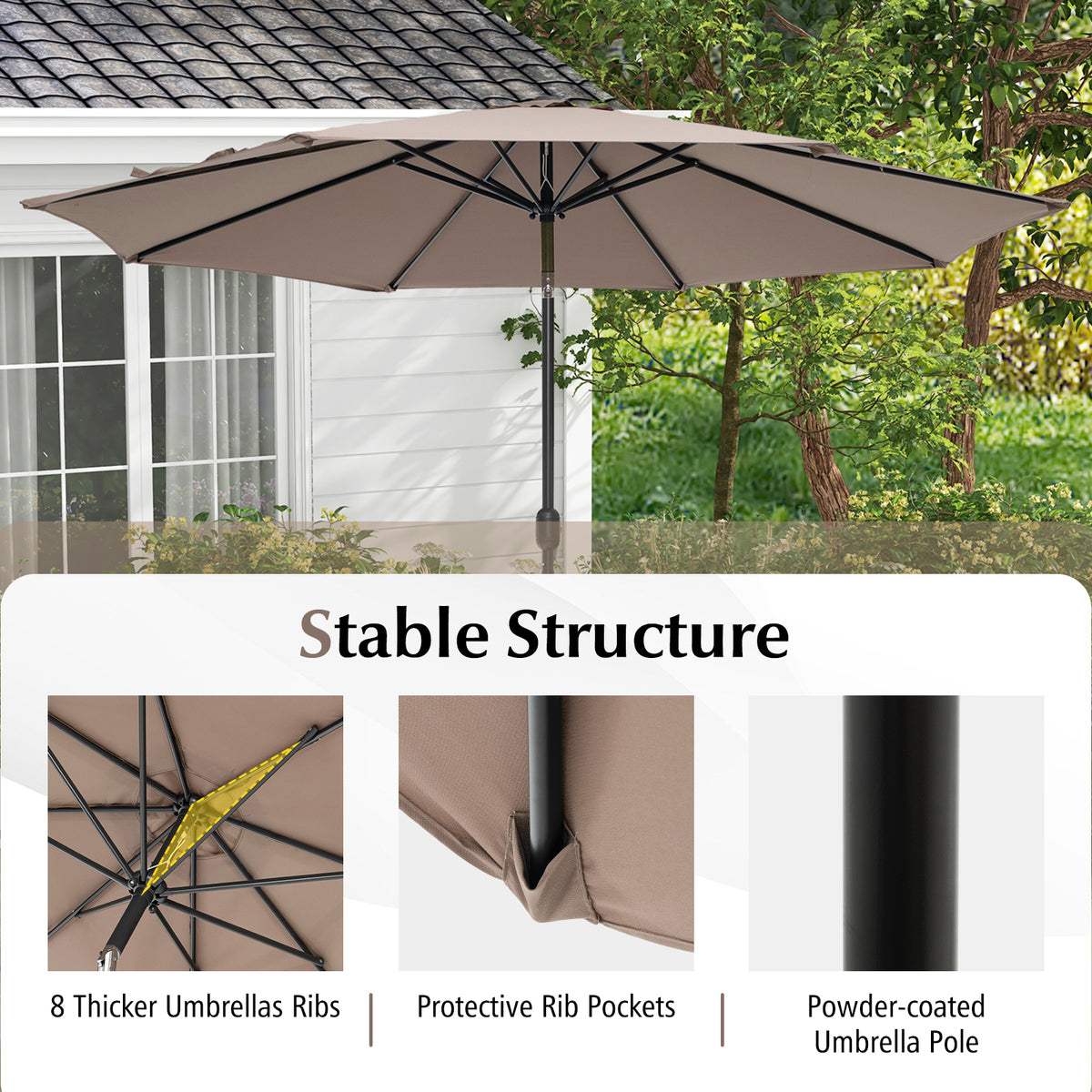 10 x 8.2 Feet Patio Umbrella with Tilt & Crank - Tan