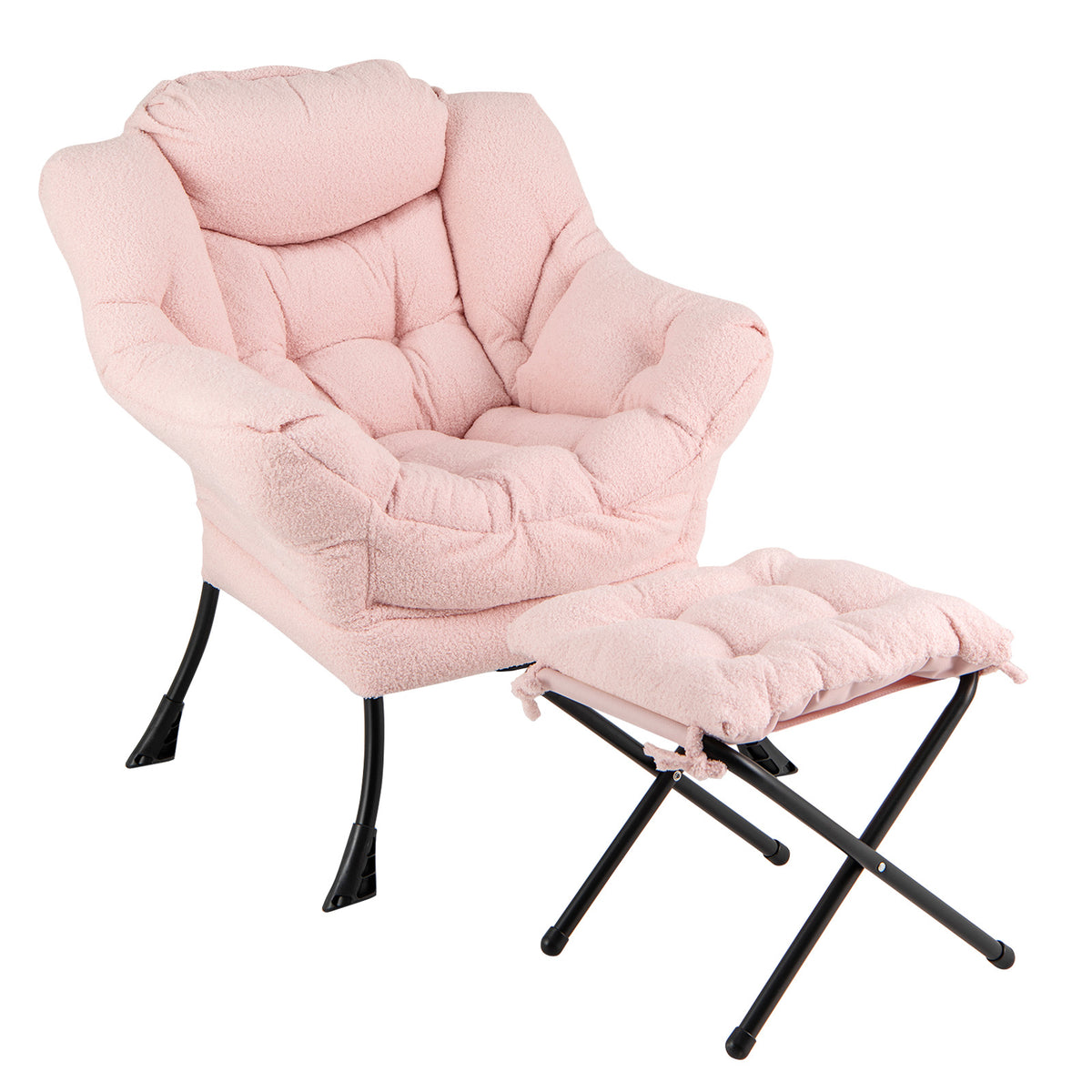 Sherpa Accent Chair with Folding Footrest & Head Pillow, Pink